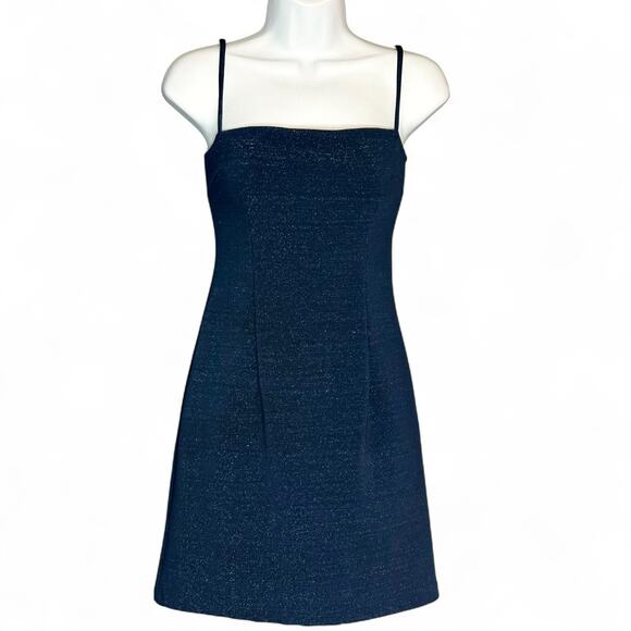 Vintage 80s XOXO Blue Glitter Mini Dress Sz 5 Spaghetti Strap Bodycon Glam Party - Picture 2 of 10